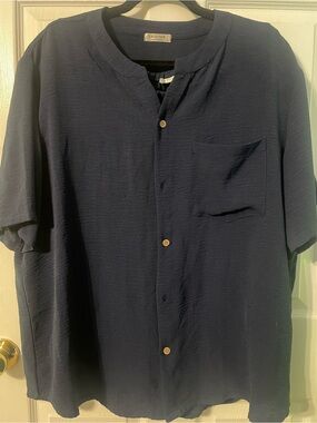 EKOUAER Two-Piece Set - Navy Button Down Shirt, Elastic Waist Pull-On Shorts